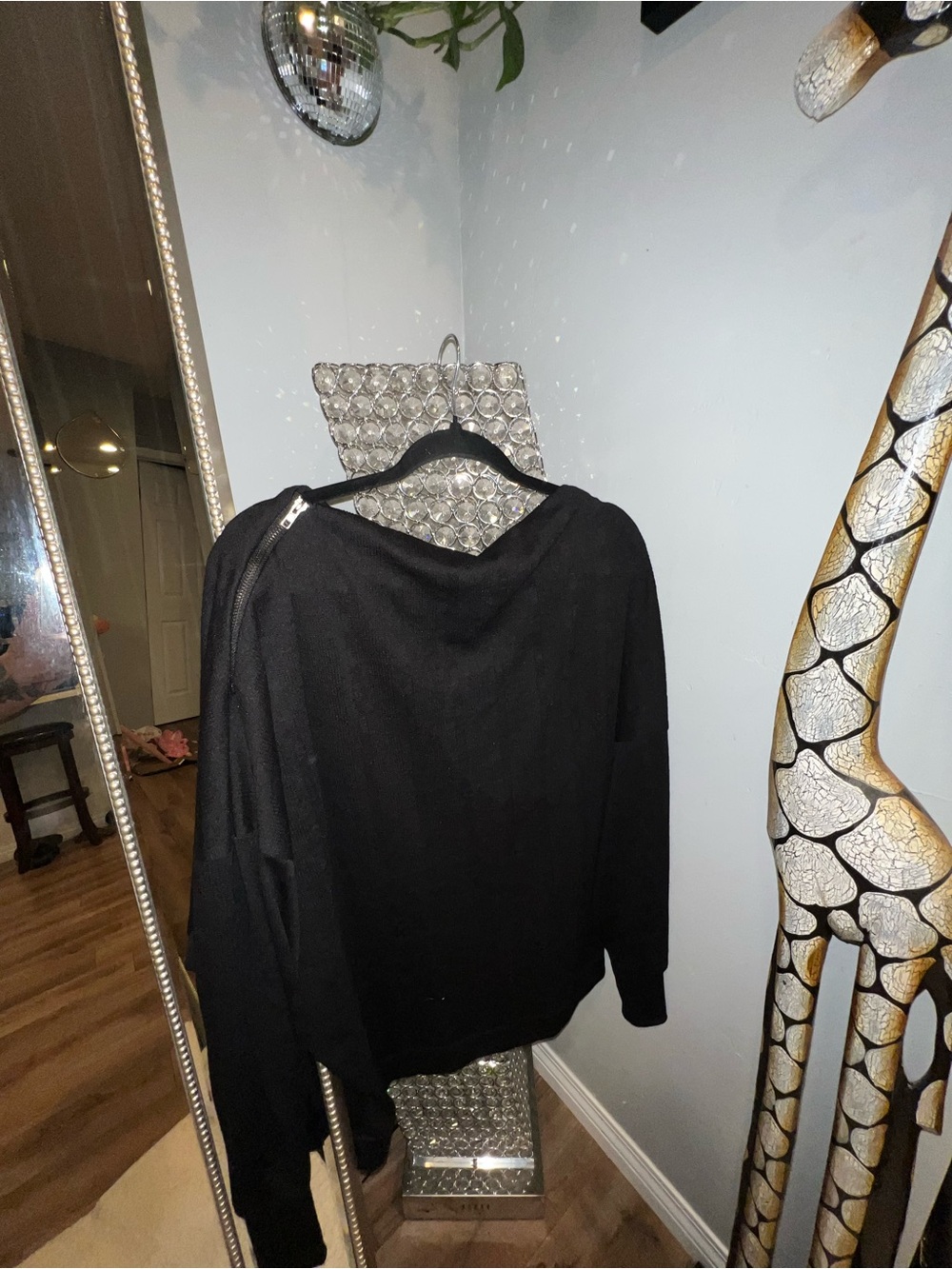Hayden Black Shoulder-Zip Knit Top